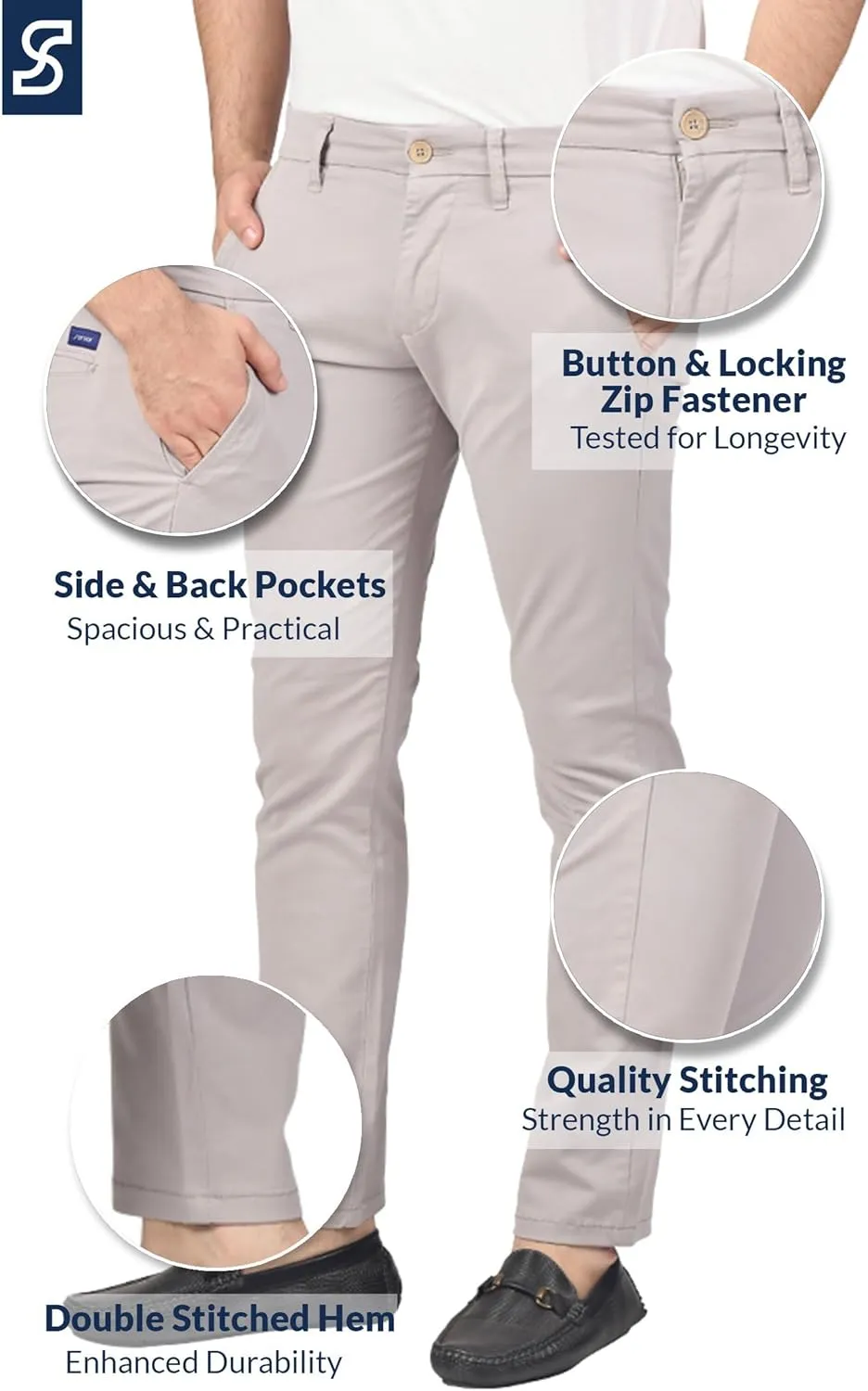 Soroor Slim Fit Chinos Pants Men - Stylish Mens Chinos Pants, Smart Casual Mens Khaki Pants | Stretch Twill Cotton Men Chino