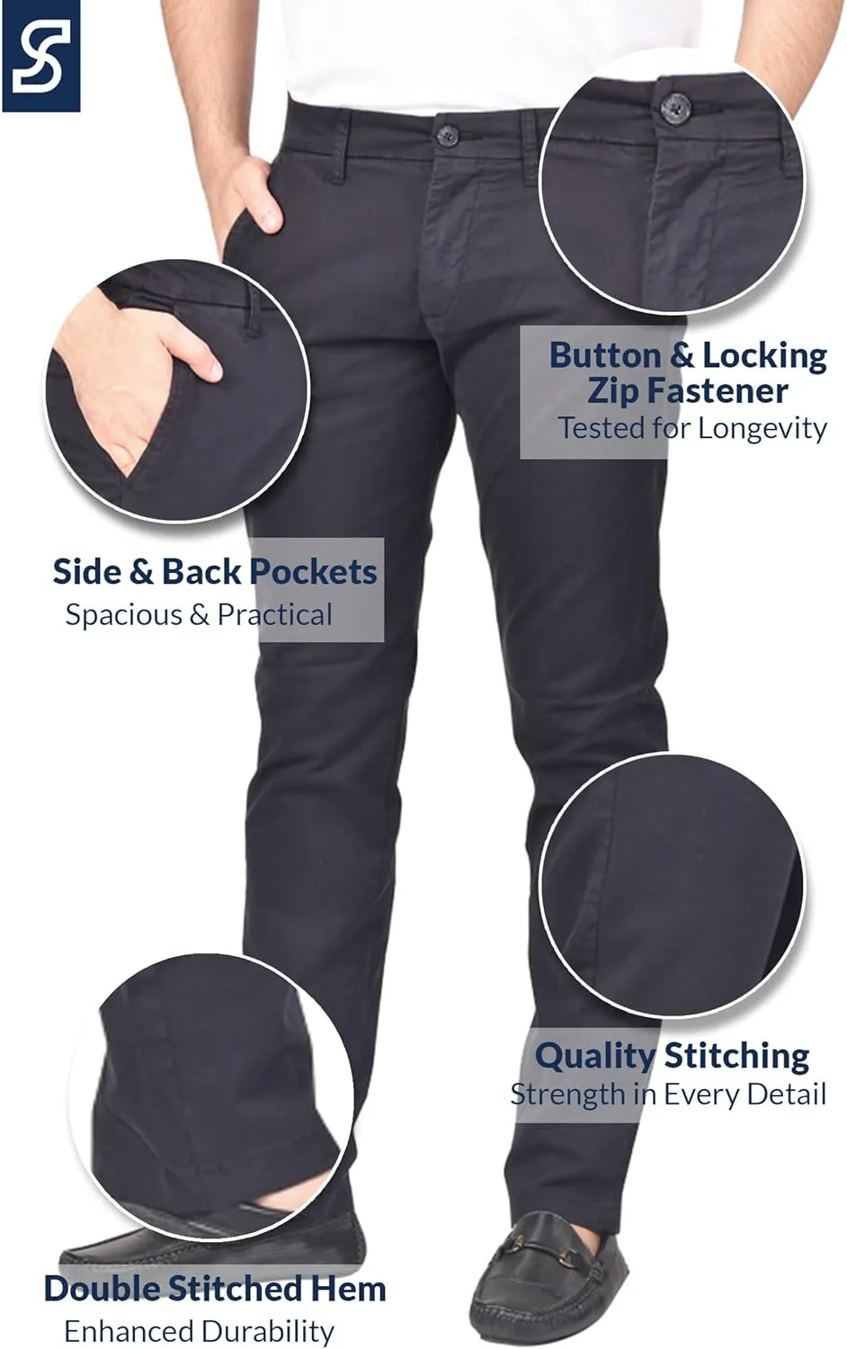 Soroor Slim Fit Chinos Pants Men - Stylish Mens Chinos Pants, Smart Casual Mens Khaki Pants | Stretch Twill Cotton Men Chino