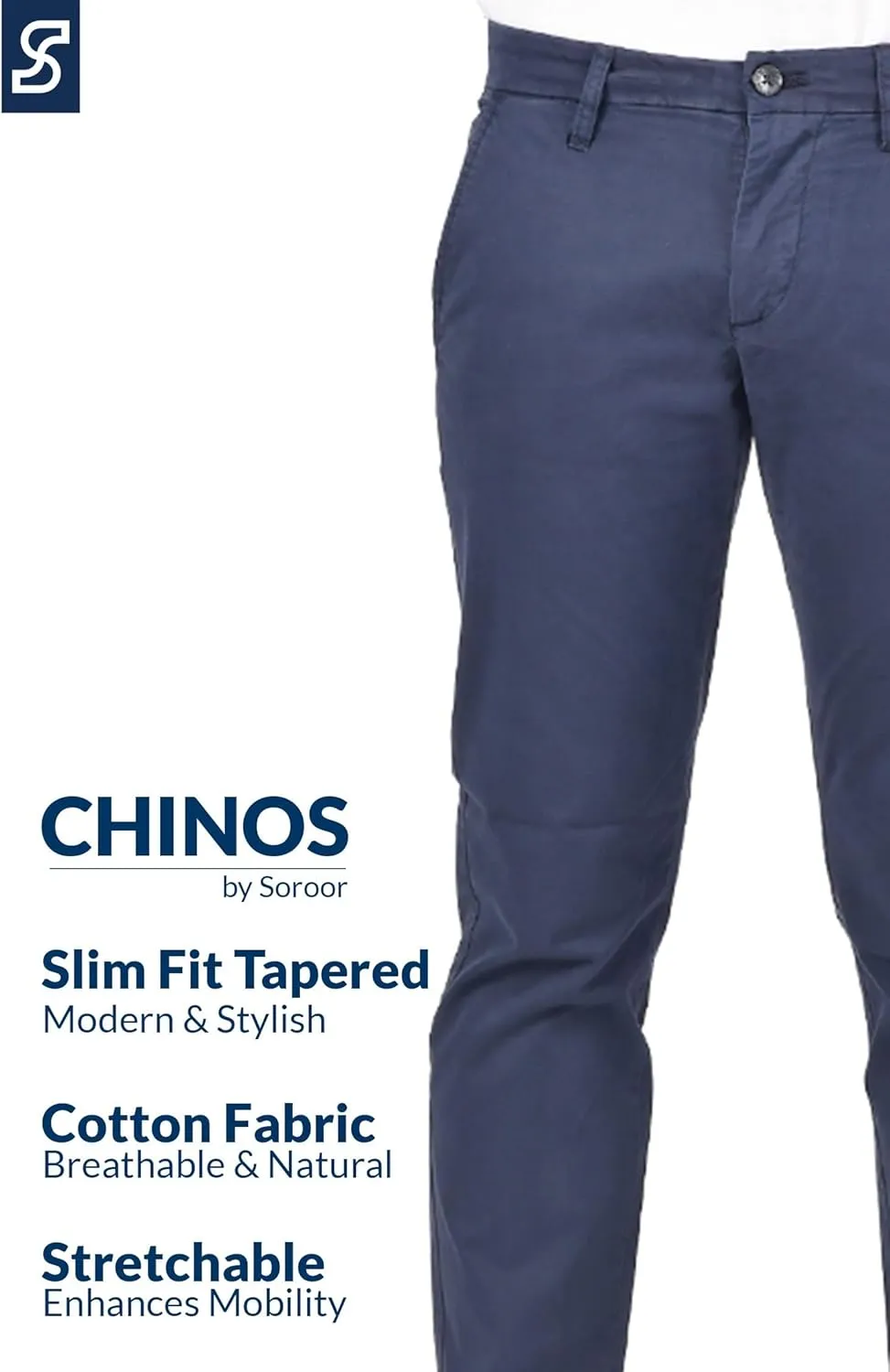 Soroor Slim Fit Chinos Pants Men - Stylish Mens Chinos Pants, Smart Casual Mens Khaki Pants | Stretch Twill Cotton Men Chino