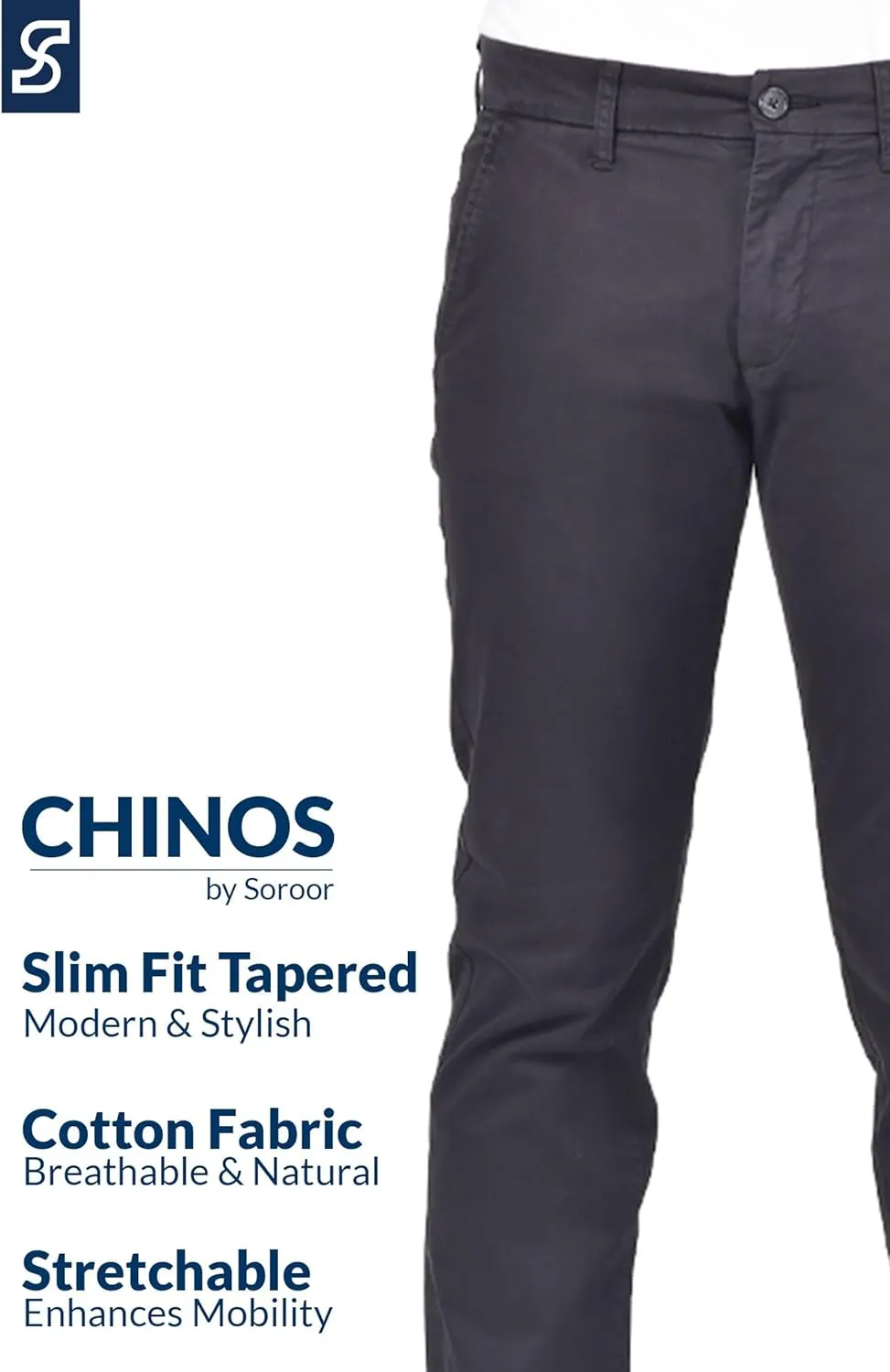 Soroor Slim Fit Chinos Pants Men - Stylish Mens Chinos Pants, Smart Casual Mens Khaki Pants | Stretch Twill Cotton Men Chino