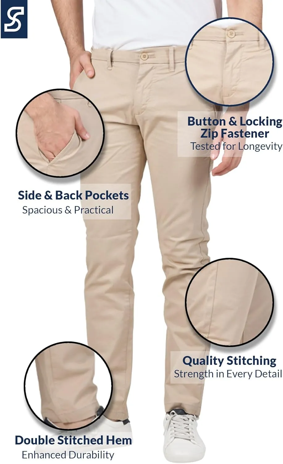 Soroor Slim Fit Chinos Pants Men - Stylish Mens Chinos Pants, Smart Casual Mens Khaki Pants | Stretch Twill Cotton Men Chino