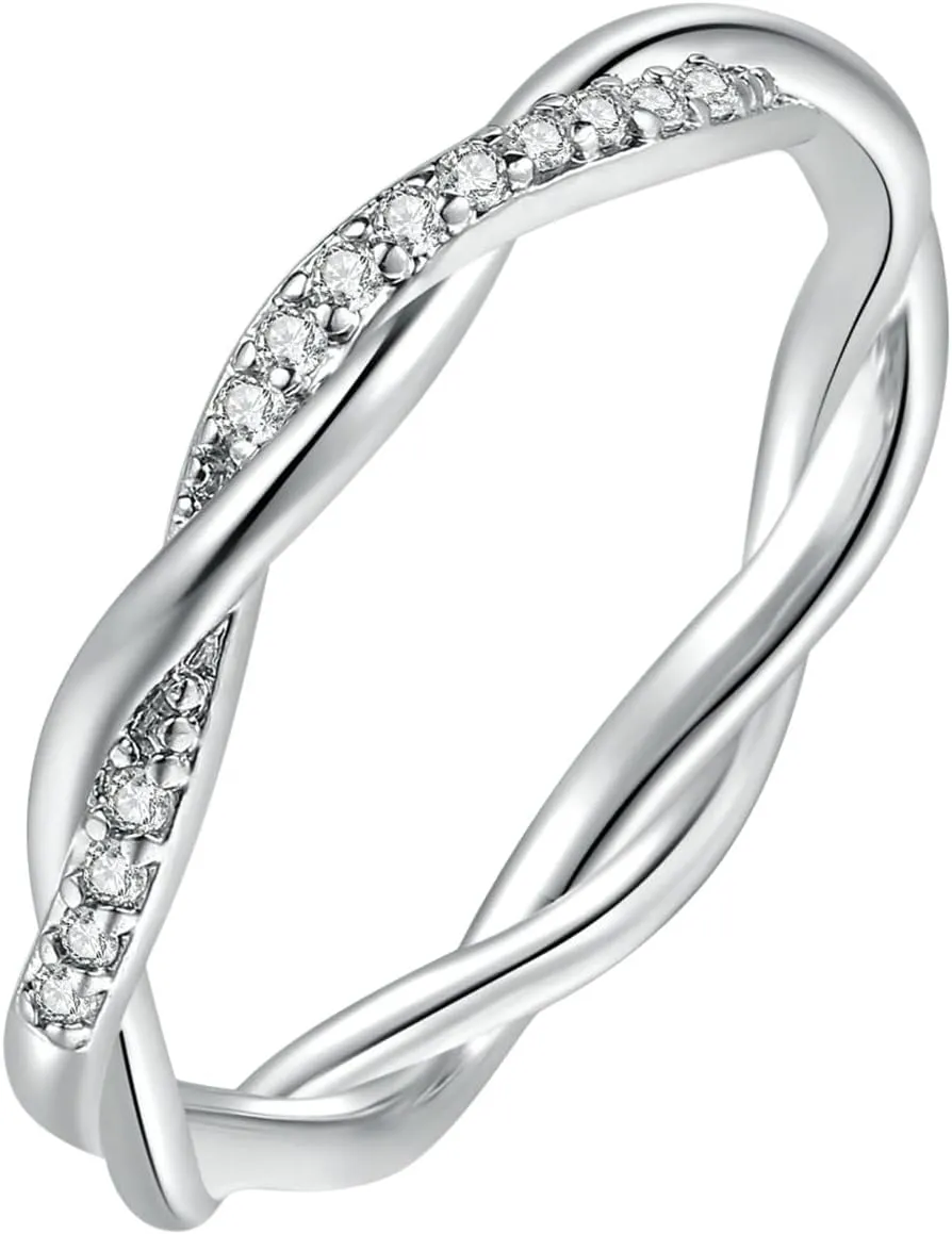Stackable Engagement Rings for Women,925 Sterling Silver Twisted Rope CZ Statement Wedding Bands Anniversary Jewelry Gifts