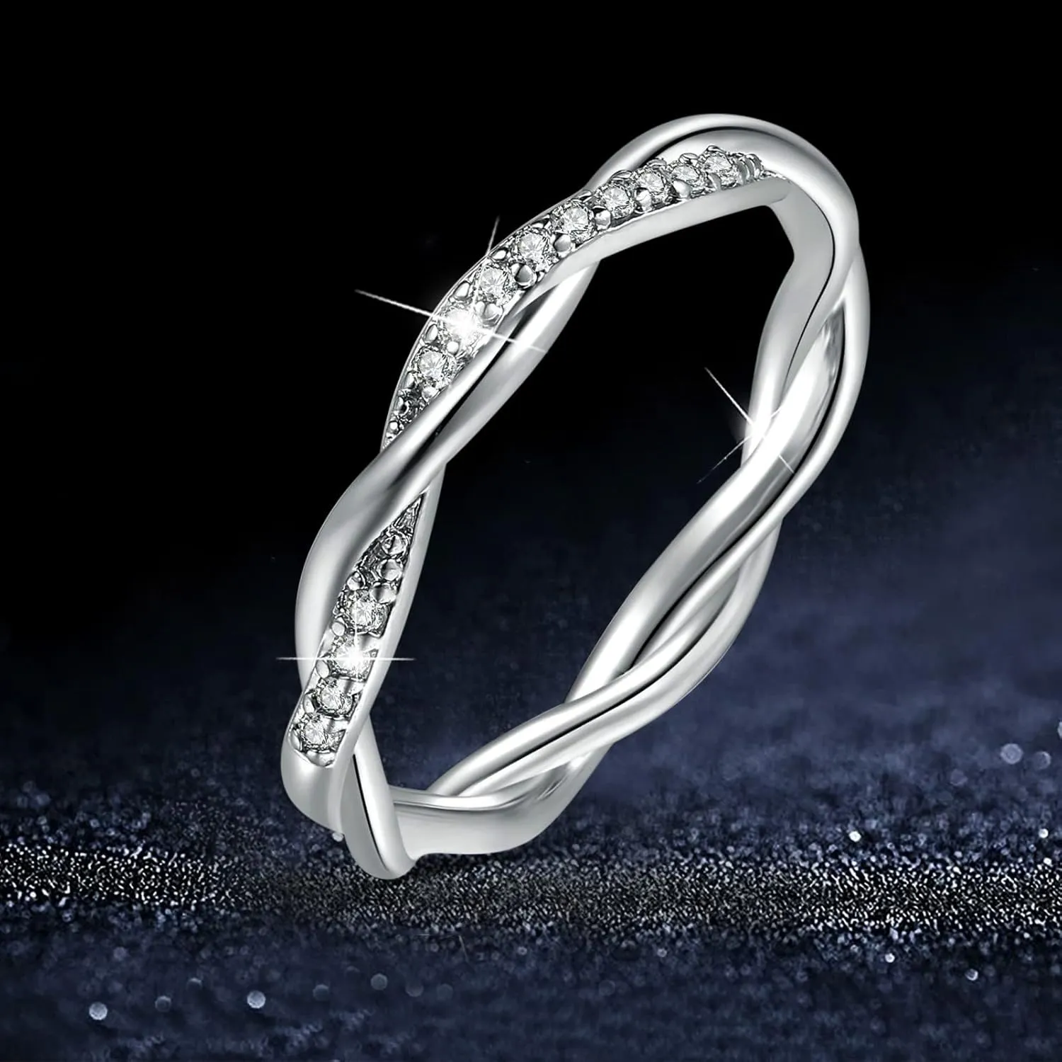 Stackable Engagement Rings for Women,925 Sterling Silver Twisted Rope CZ Statement Wedding Bands Anniversary Jewelry Gifts