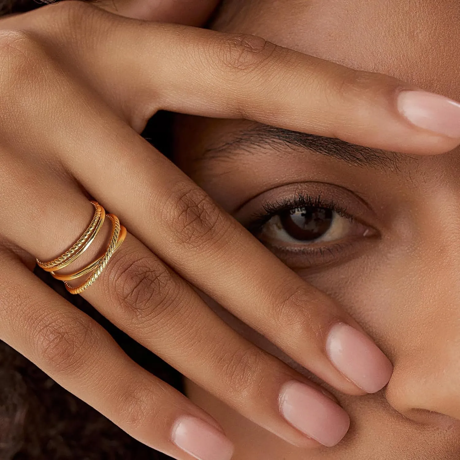 Stackable Gold Rings for Women Non Tarnish Dainty 14K Gold Plated 3PCS Knuckle Rings Set Cubic Zirconia Thumb Rings Trendy Statement Promise Wedding Bands Engagement Rings Size 6 7 8 9 10