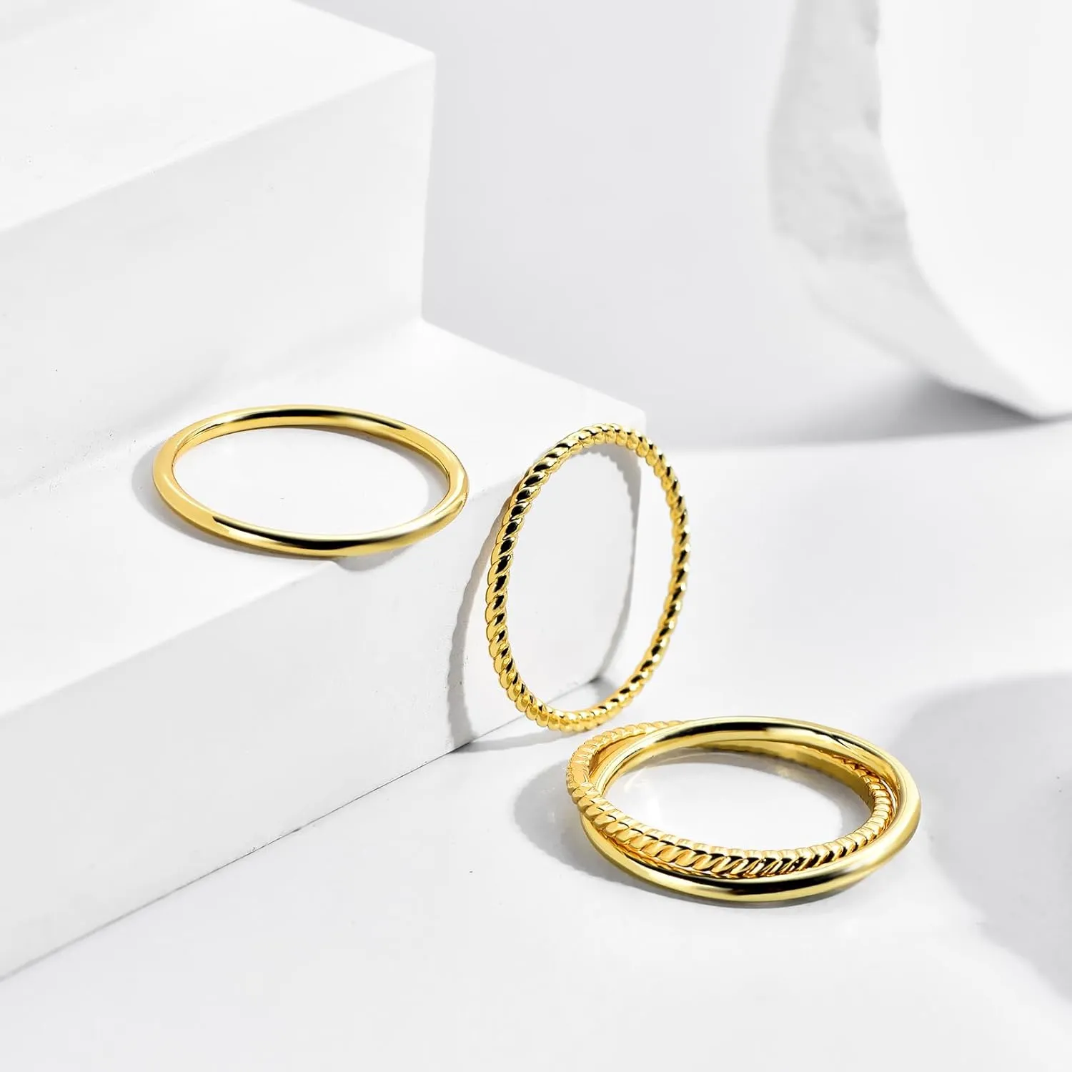 Stackable Gold Rings for Women Non Tarnish Dainty 14K Gold Plated 3PCS Knuckle Rings Set Cubic Zirconia Thumb Rings Trendy Statement Promise Wedding Bands Engagement Rings Size 6 7 8 9 10