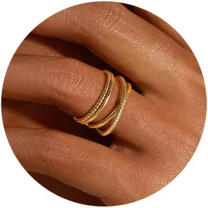 Stackable Gold Rings for Women Non Tarnish Dainty 14K Gold Plated 3PCS Knuckle Rings Set Cubic Zirconia Thumb Rings Trendy Statement Promise Wedding Bands Engagement Rings Size 6 7 8 9 10