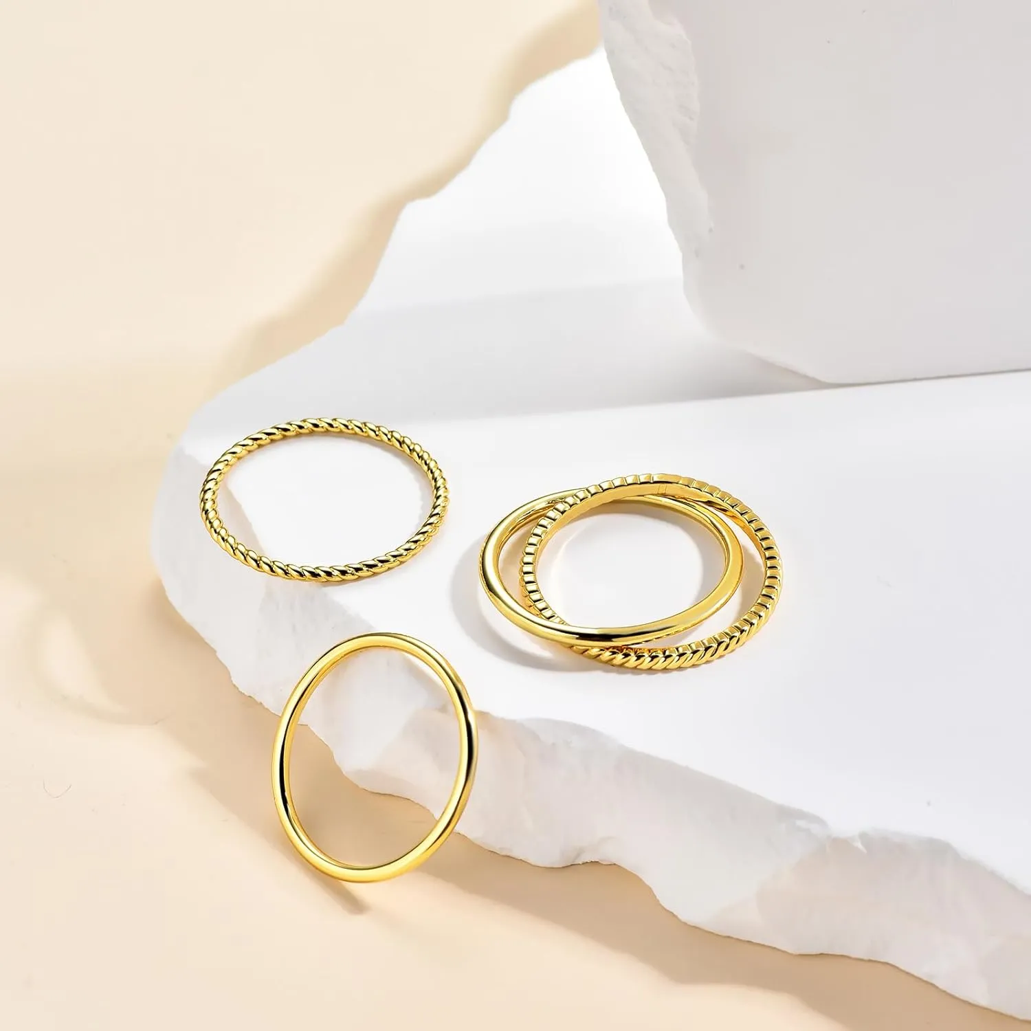 Stackable Gold Rings for Women Non Tarnish Dainty 14K Gold Plated 3PCS Knuckle Rings Set Cubic Zirconia Thumb Rings Trendy Statement Promise Wedding Bands Engagement Rings Size 6 7 8 9 10
