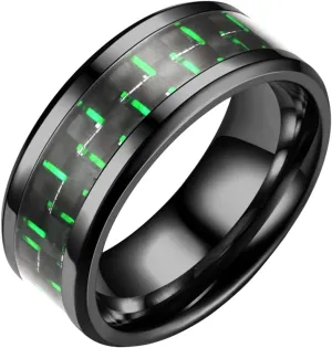 Stainless Steel Ring for Couple,Black Plated Gold Tungsten Carbon Fiber Inlay Engagement Band Stackable Knuckle Ring Set