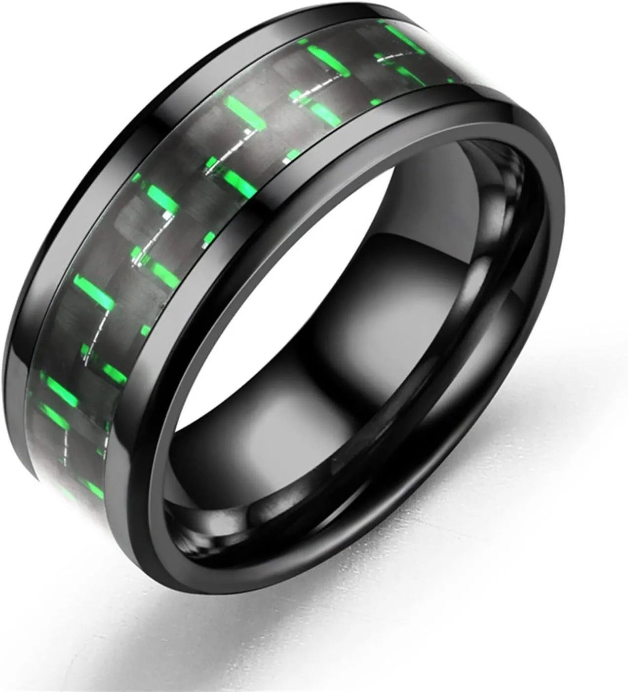 Stainless Steel Ring for Couple,Black Plated Gold Tungsten Carbon Fiber Inlay Engagement Band Stackable Knuckle Ring Set