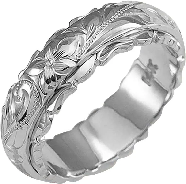 Stainless Steel Ring for Lady,Gold Plated Wedding Chunky Band Hollow Carved Rose Flower Statement Ring Jewelry Birthday Gift