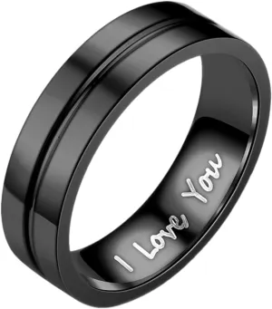 Stainless Steel Wedding Band for Women,Black Plated Gold Polished Stacking Rings Tungsten Carbide Statement Ring Jewelry Gift