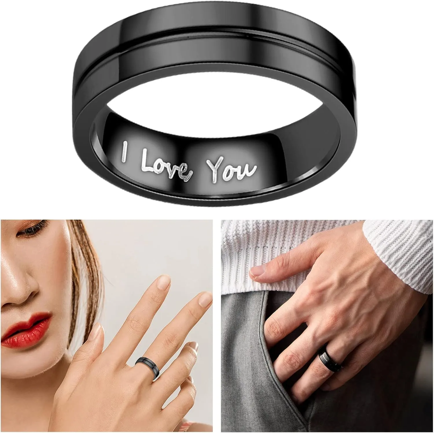 Stainless Steel Wedding Band for Women,Black Plated Gold Polished Stacking Rings Tungsten Carbide Statement Ring Jewelry Gift