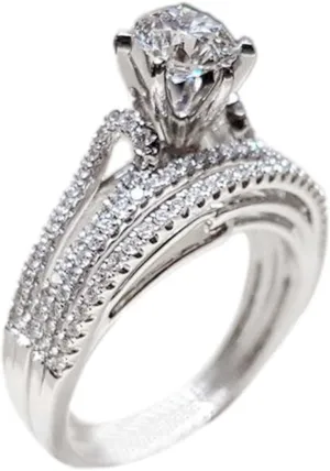 Sterling Silver Cubic Zirconia Round Brilliant Cut CZ Engagement Rings Two-Piece Bridal Ring Set Wedding Bands for