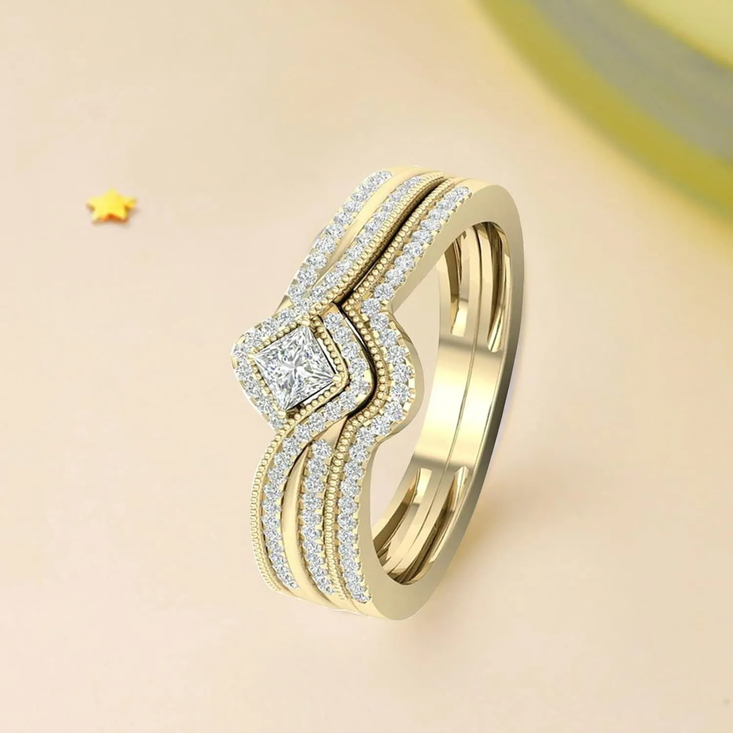 Sterling Silver Rings for Her, CZ Cubic Zirconia Ring Engagement Ring for Women Wedding Proposal Band Set Bridal Rings Gift