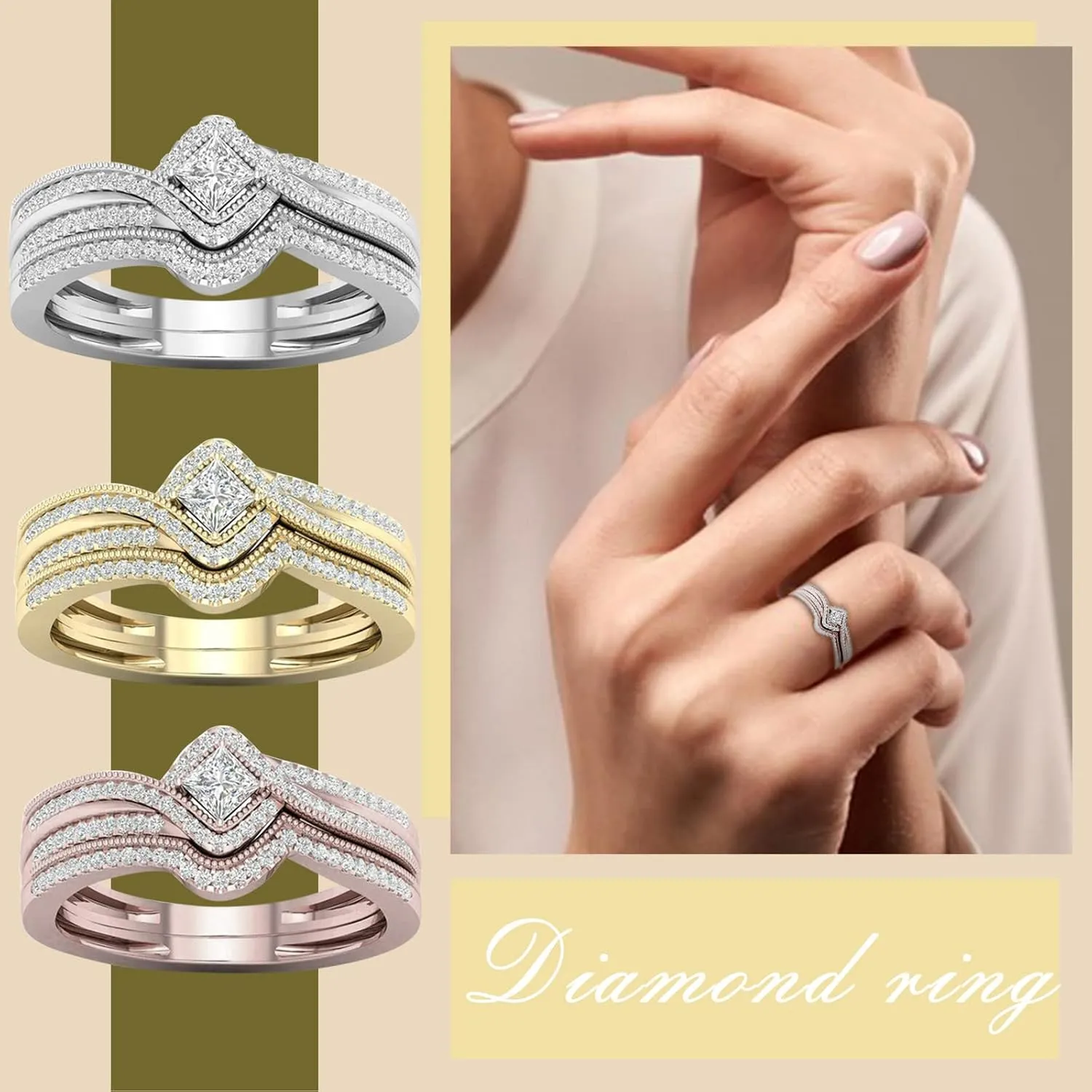 Sterling Silver Rings for Her, CZ Cubic Zirconia Ring Engagement Ring for Women Wedding Proposal Band Set Bridal Rings Gift