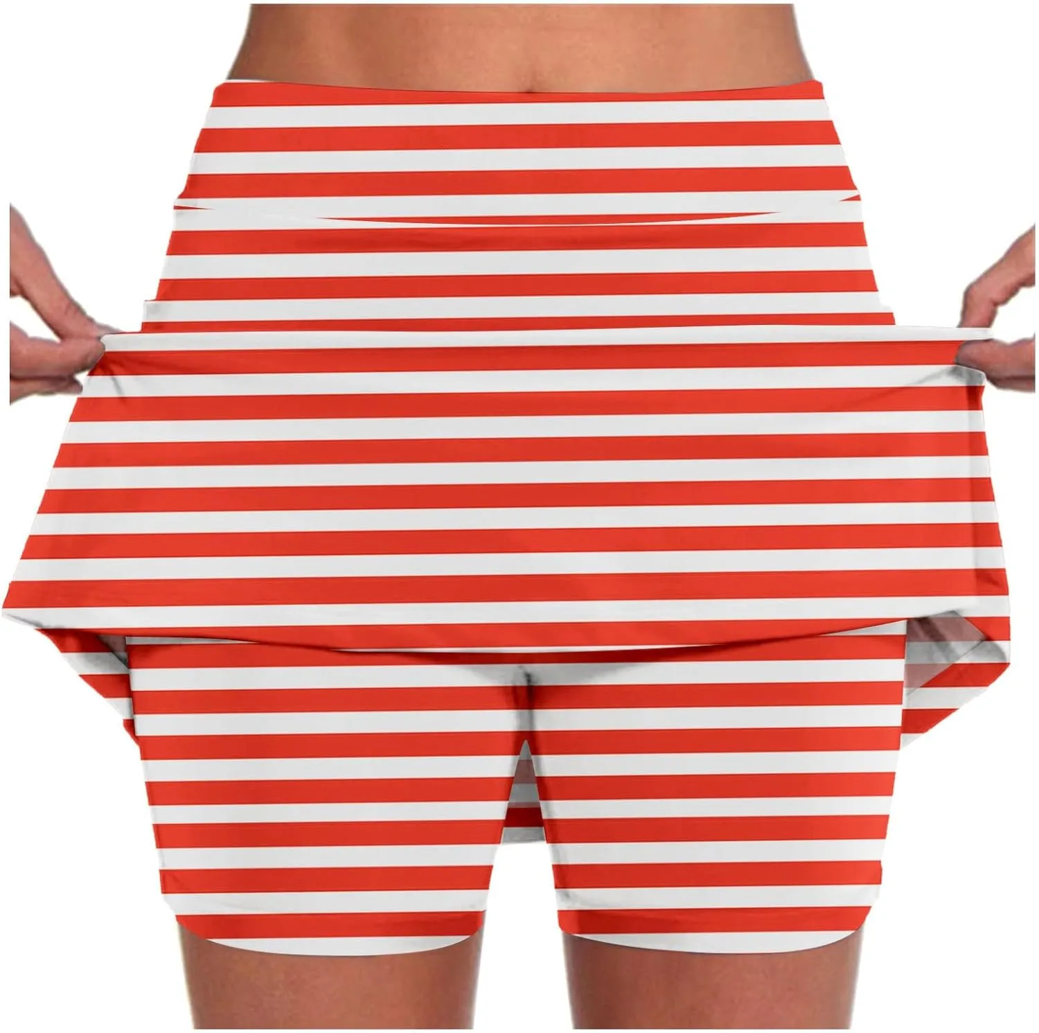 Striped Golf Skorts for Women Pockets Casual High Waist Tennis Skirts with Shorts Stretch Tum Control Athletic Skort