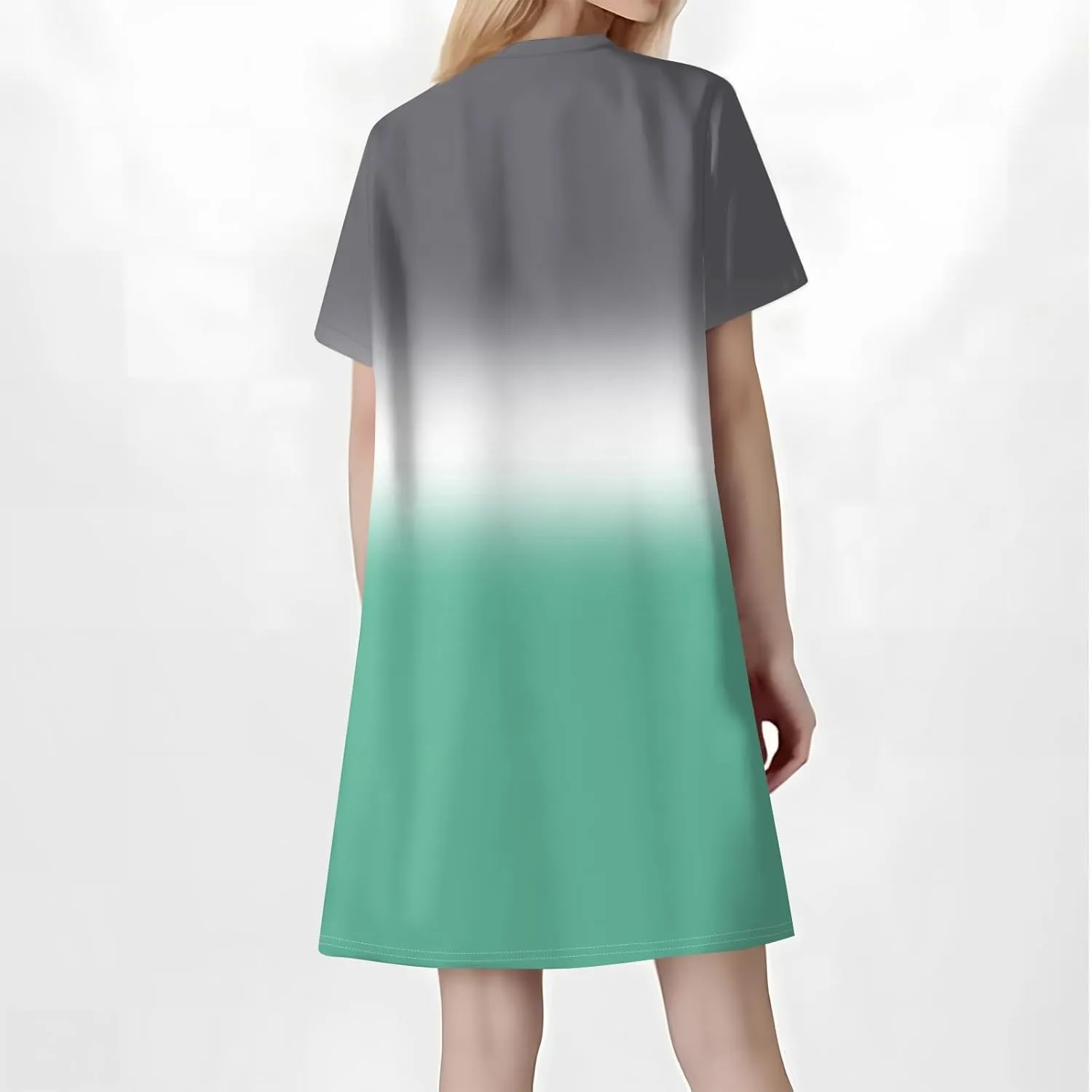 Summer Beach Sundress Women's Gradient Color Dress V Neck Short Sleeve Button Down Top Mini T Shirt Dresses