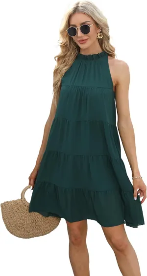 Summer Dress Casual Sundress for Women Above Knee  Halter Babydoll Dress | Flowy Tiered Maternity Friendly Outfit
