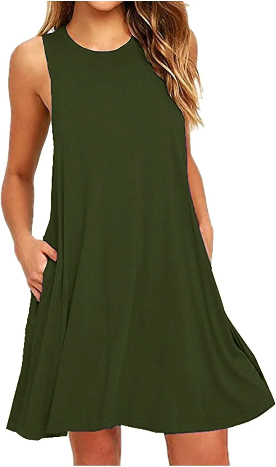 Summer Dresses for Women 2024 Casual Beach Sundresses Flowy Sleeveless Short Dress Fashion Loose Dress with Pockets