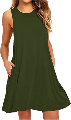Summer Dresses for Women 2024 Casual Beach Sundresses Flowy Sleeveless Short Dress Fashion Loose Dress with Pockets