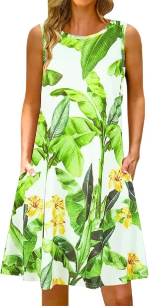 Summer Dresses for Women 2024 Casual Sleeveless Boho Floral Petite Sundress Plus Size Vacation Flowy Midi Dress