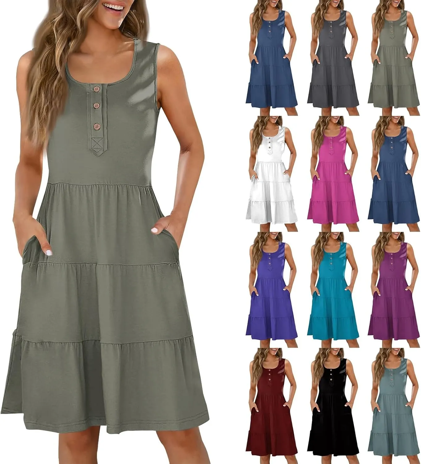 Summer Dresses for Women 2025 Beach Vacation Crewneck Casual Sleeveless Tank Dress Midi Hawaiian Boho Sundresses