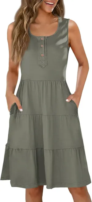 Summer Dresses for Women 2025 Beach Vacation Crewneck Casual Sleeveless Tank Dress Midi Hawaiian Boho Sundresses
