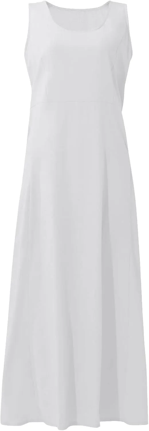 Summer Dresses for Women 2025 Casual Print Boho Sundress Crew Neck Sleeveless Pockets Beach Vacation Maxi Dresses
