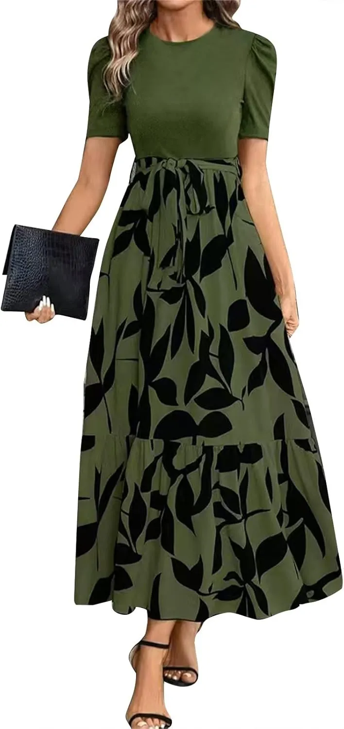 Summer Dresses for Women 2025 Empire Waist Wrap Floral Print High Waist Fashion Elegant Tea Party Dresses