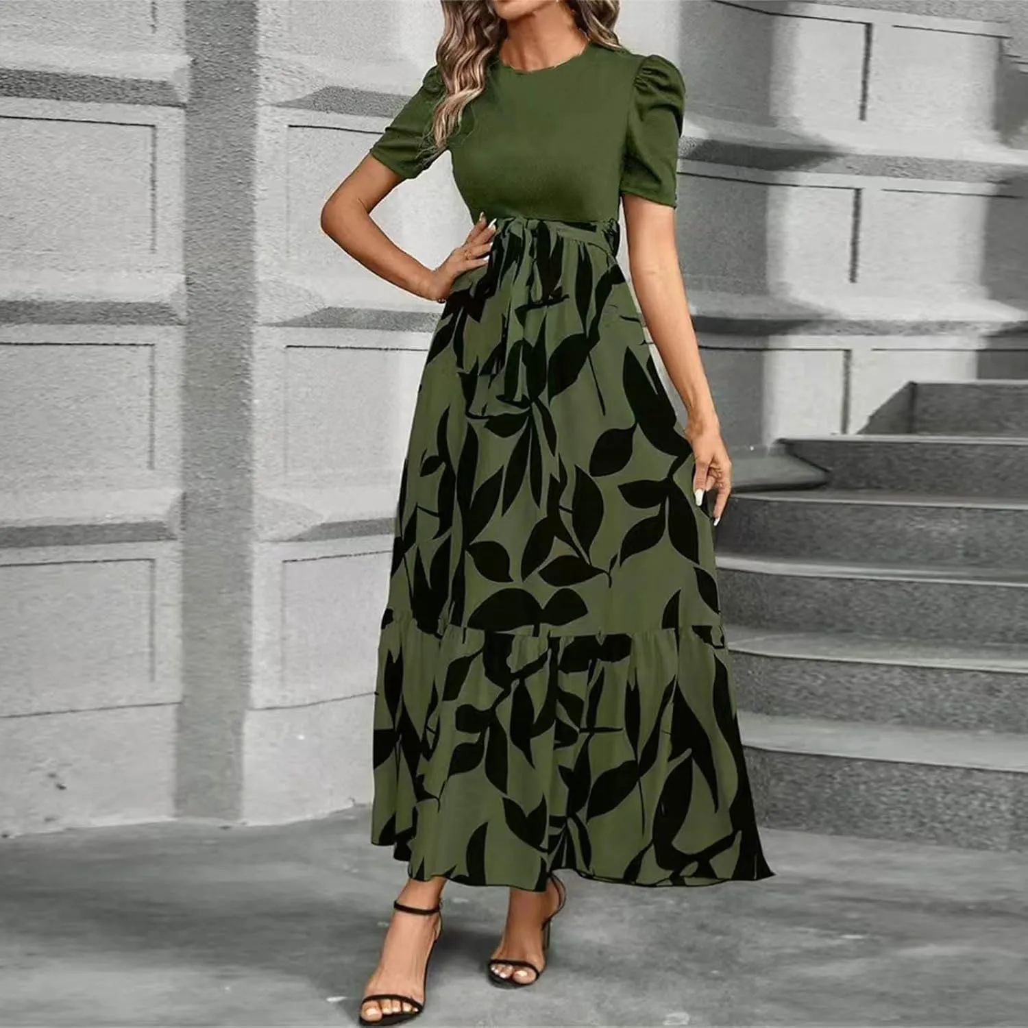 Summer Dresses for Women 2025 Empire Waist Wrap Floral Print High Waist Fashion Elegant Tea Party Dresses