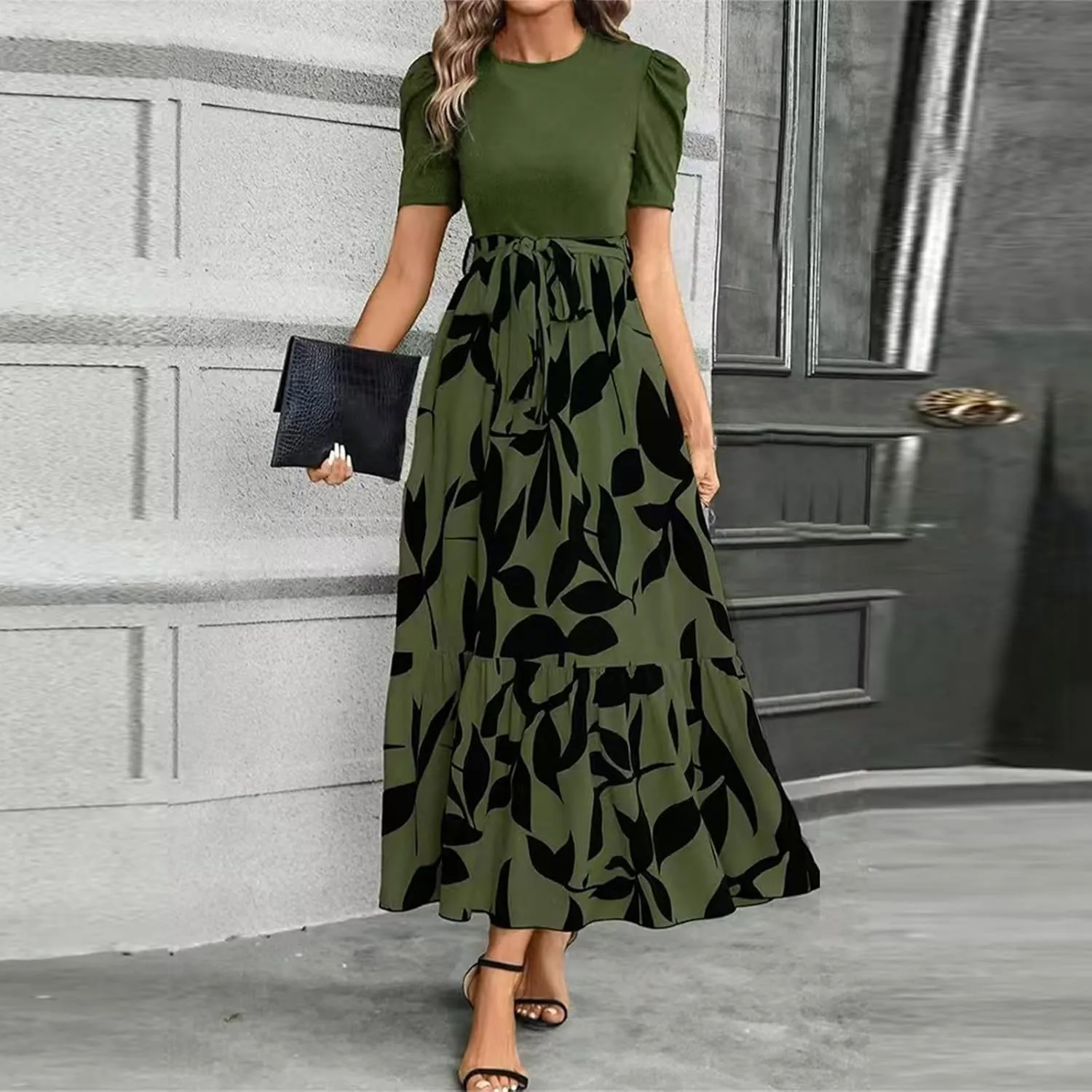 Summer Dresses for Women 2025 Empire Waist Wrap Floral Print High Waist Fashion Elegant Tea Party Dresses
