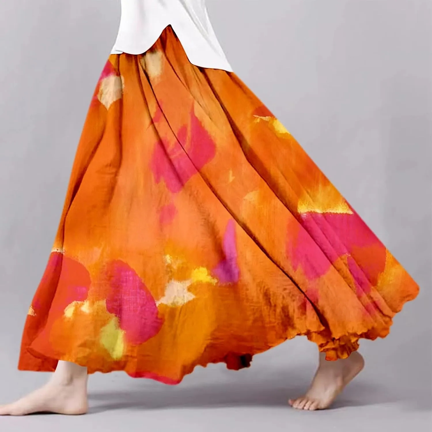 Summer Skirts for Women 2025 Vacation Boho Floral Maxi Skirt Elastic High Waisted Flowy Ruffle A Line Skirt