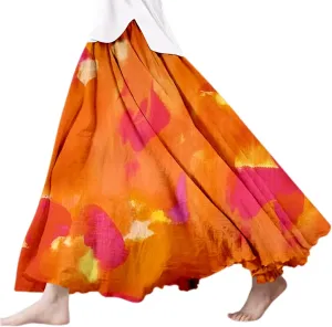 Summer Skirts for Women 2025 Vacation Boho Floral Maxi Skirt Elastic High Waisted Flowy Ruffle A Line Skirt