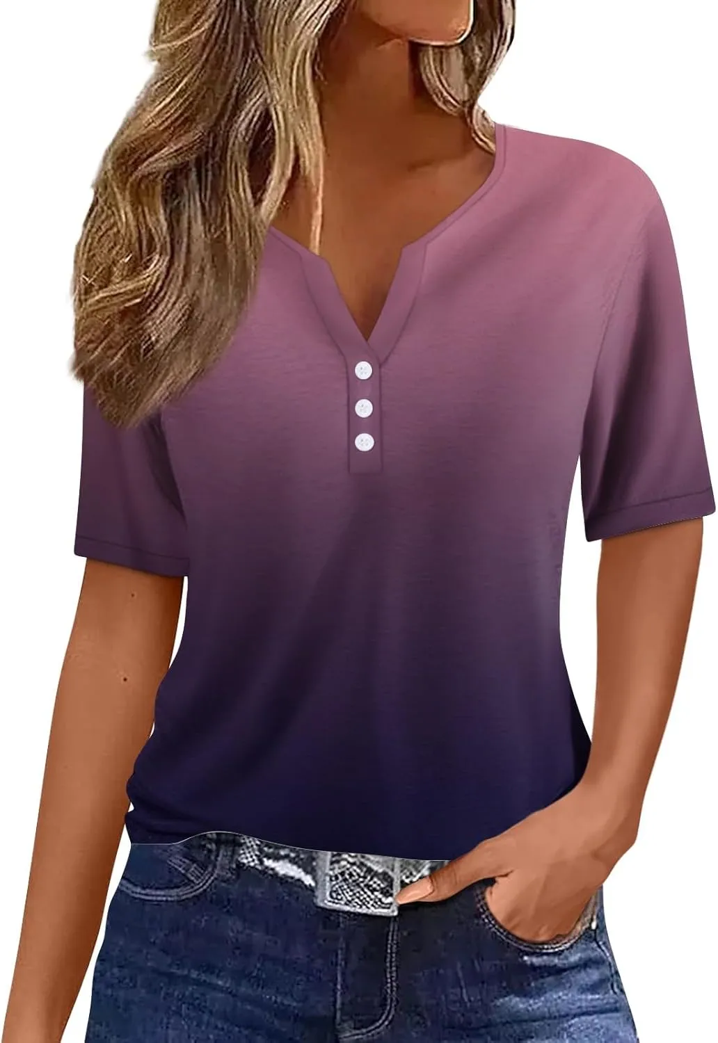 Summer Tops for Women 2025 Casual Short Sleeve V Neck Shirt Trendy Business Dressy Tunic Tops