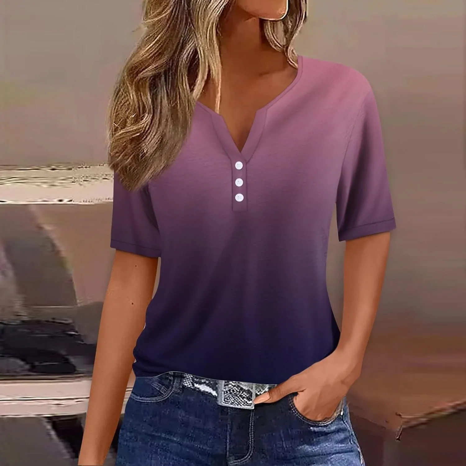 Summer Tops for Women 2025 Casual Short Sleeve V Neck Shirt Trendy Business Dressy Tunic Tops