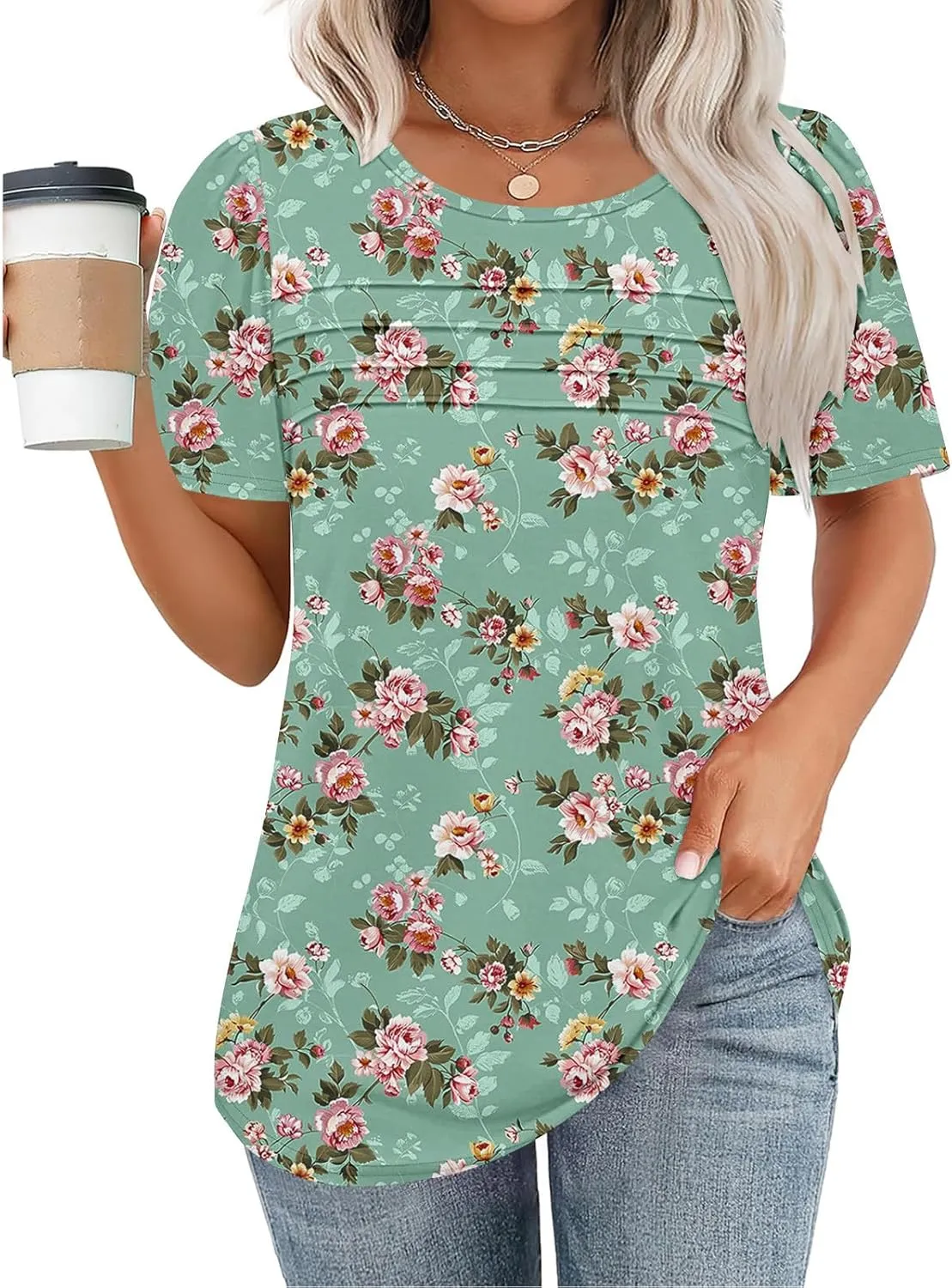 Summer Tops for Women 2025 Short Sleeve Floral Print Graphic Tees Trendy Boho Tops Dressy Casual Tunic Hawaiian Shirt