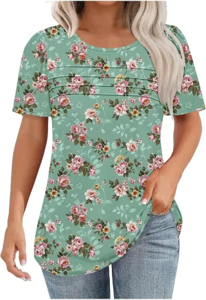 Summer Tops for Women 2025 Short Sleeve Floral Print Graphic Tees Trendy Boho Tops Dressy Casual Tunic Hawaiian Shirt