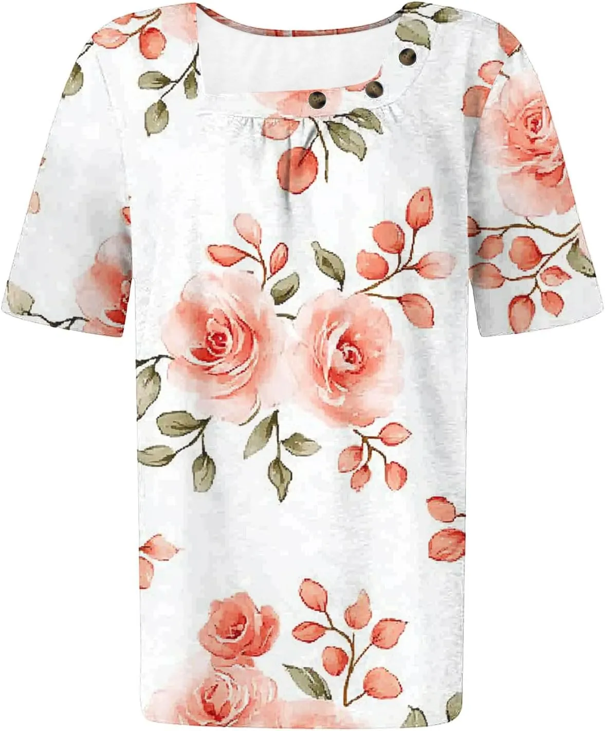 Summer Tops for Women 2025 Trendy Square Neck Blouse Tees Retro Floral Print Short Sleeve Tshirt Dressy Casual Shirts