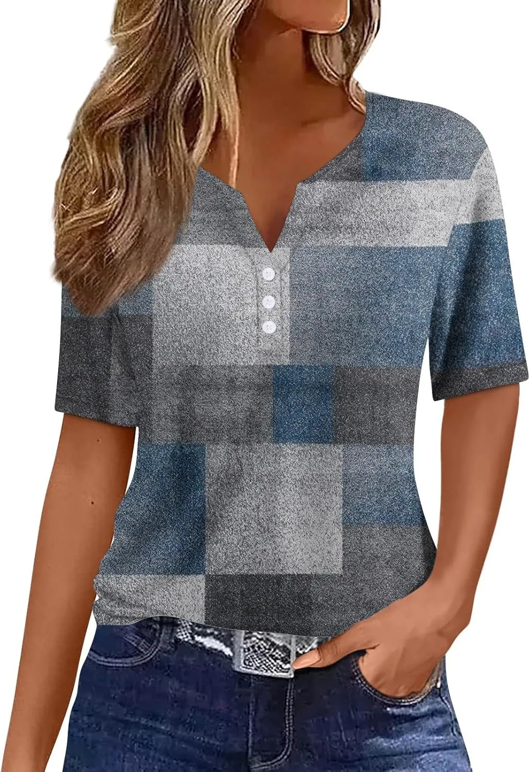 Summer Tops for Women 2025 Vacation Trendy V Neck Boho Short Sleeve Shirts Casual Loose Comfy Tunics Blouses