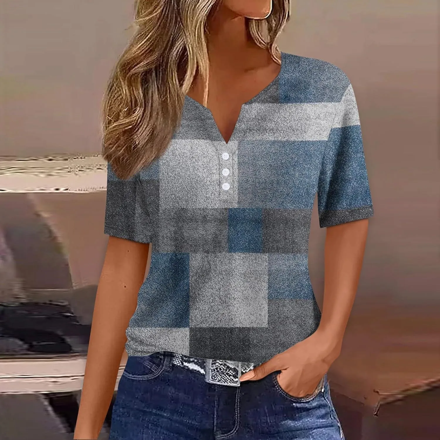 Summer Tops for Women 2025 Vacation Trendy V Neck Boho Short Sleeve Shirts Casual Loose Comfy Tunics Blouses