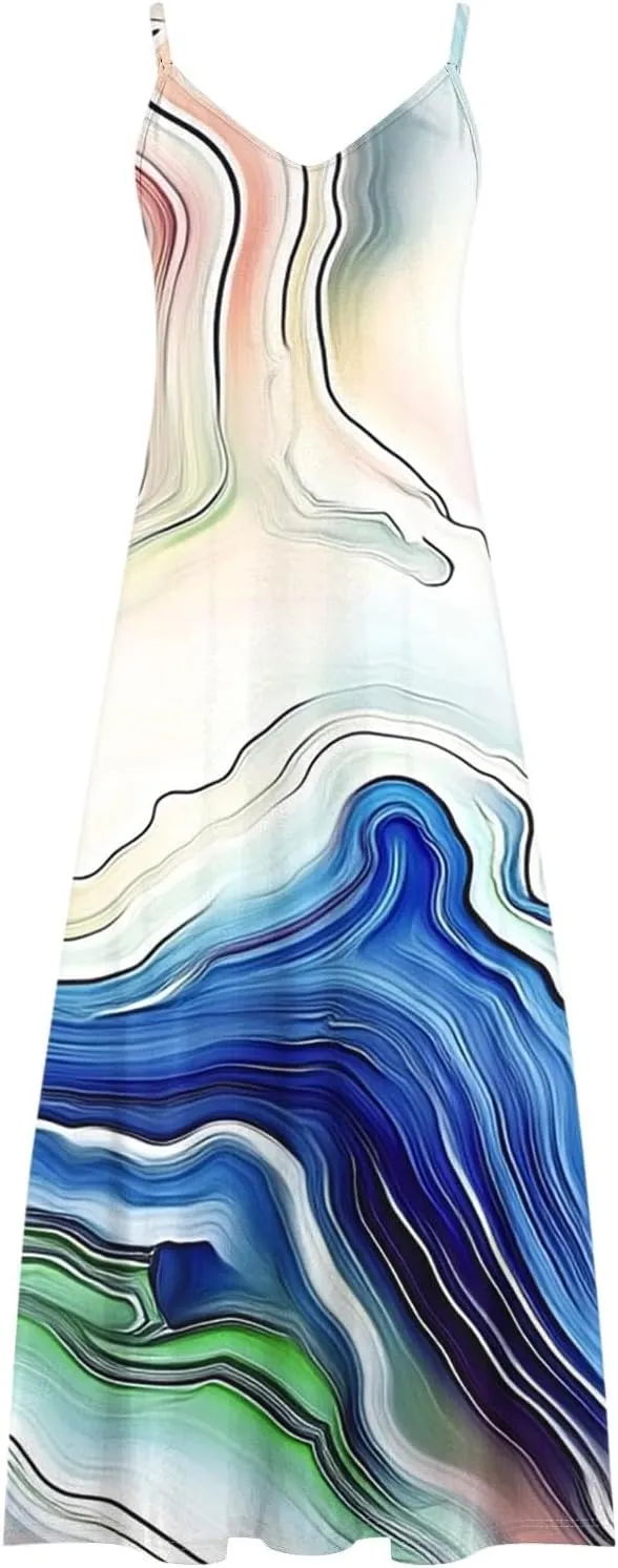 Sun Dresses for Women 2025 Flower Pattern Print Maxi Dresses Sleeveless Fashion Boho Beach Dresses