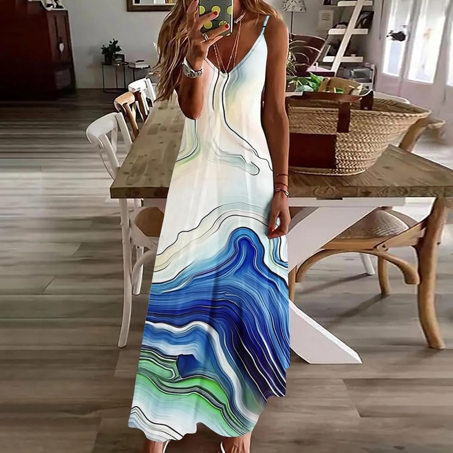 Sun Dresses for Women 2025 Flower Pattern Print Maxi Dresses Sleeveless Fashion Boho Beach Dresses