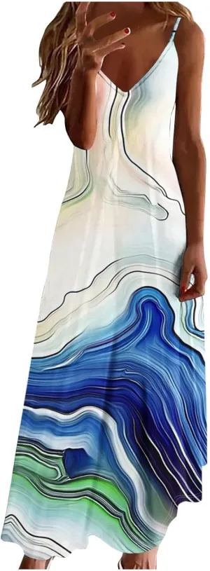 Sun Dresses for Women 2025 Flower Pattern Print Maxi Dresses Sleeveless Fashion Boho Beach Dresses