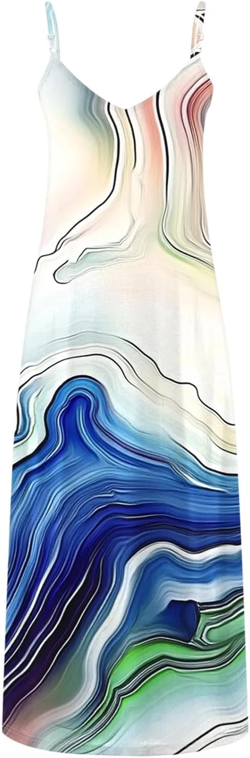 Sun Dresses for Women 2025 Flower Pattern Print Maxi Dresses Sleeveless Fashion Boho Beach Dresses