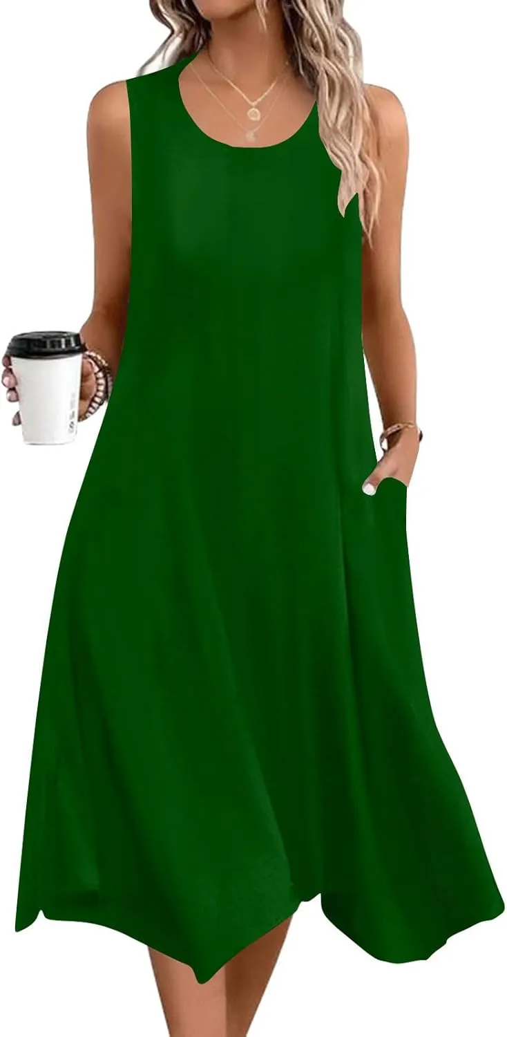 Sundresses for Women Sleeveless Vintage Boho Floral Print Beach Dresses Loose Casual Trendy Summer Tank Dress