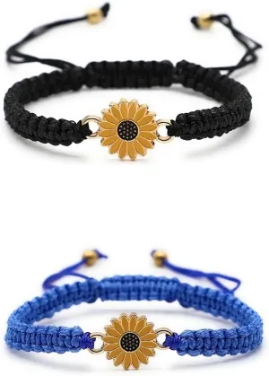 Sunflower Bracelets Adjustable Boho Sunflower Daisy Charm Bracelets Handmade Braided Rope Friendship Matching Bracelets Promise Bracelets for Couples Women