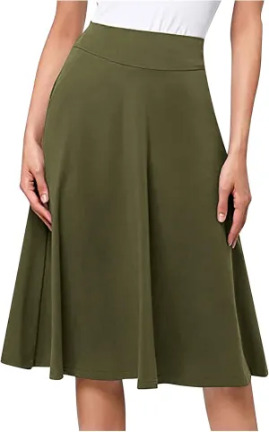 TANGNADE Plus Size Midi Skirt Summer Elastic High Waisted A-Line Flowy Below Knee Skirts Flare A-Line Skirt Business Casual