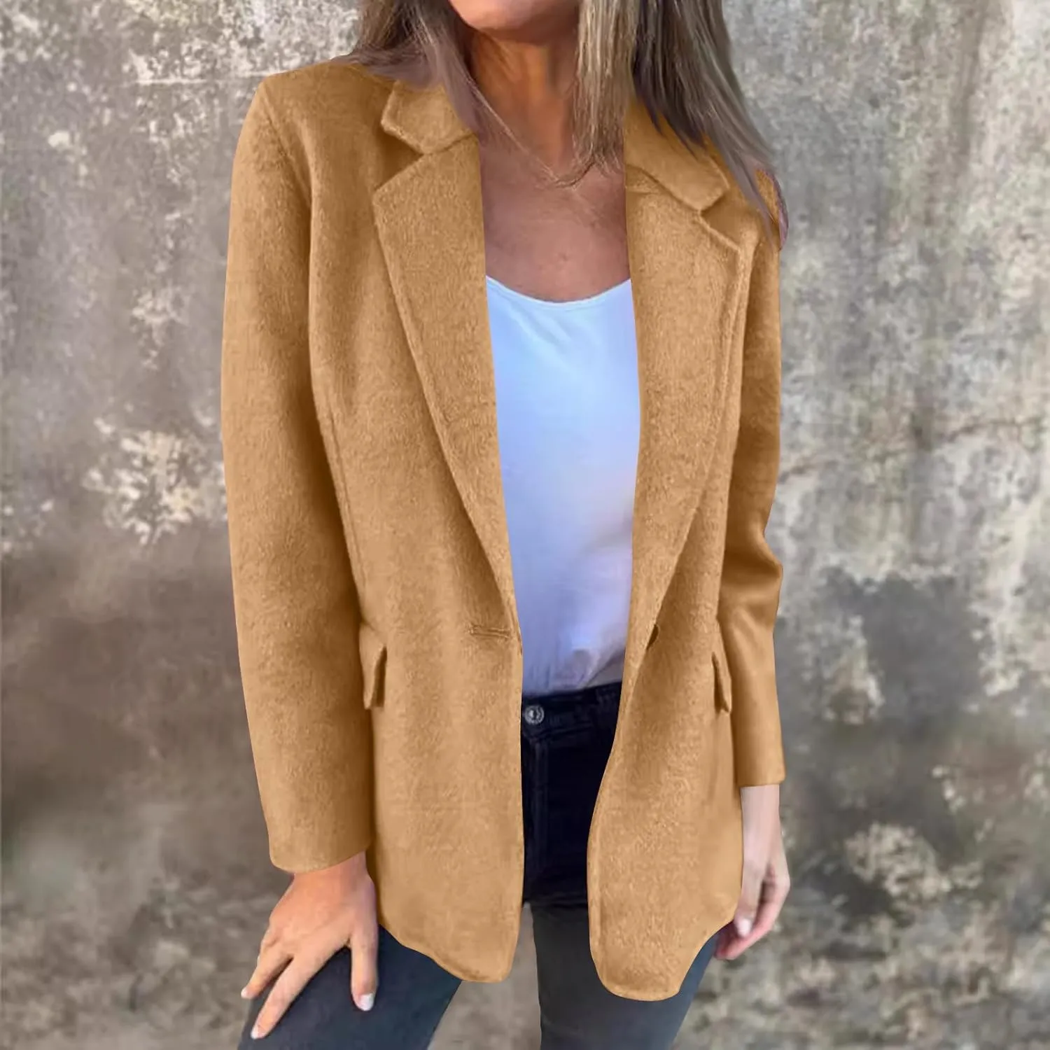 TANGNADE Women's Warm Coats Lapel Wool Coat Single Button Pea Coats Winter Wool Blend Blazer Jacket Trench Coat Outwear