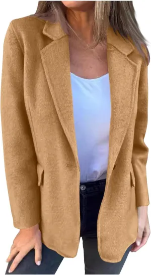 TANGNADE Women's Warm Coats Lapel Wool Coat Single Button Pea Coats Winter Wool Blend Blazer Jacket Trench Coat Outwear