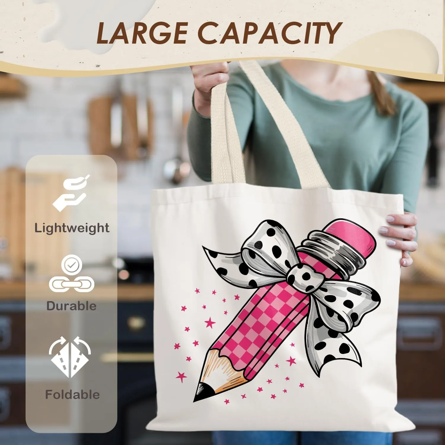 Teacher Tote Bag,Trendy Preppy Pink Tote Bag,Trendy Retro Y2K Preppy,Teacher Gifts for Women